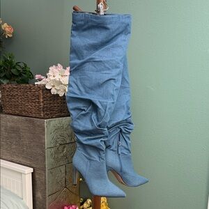 FOREVER 21 Blue Denim thigh-High Boots